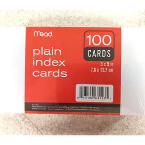 Mead 3" x 5" in Plain Index Cards 100 Pack/Count